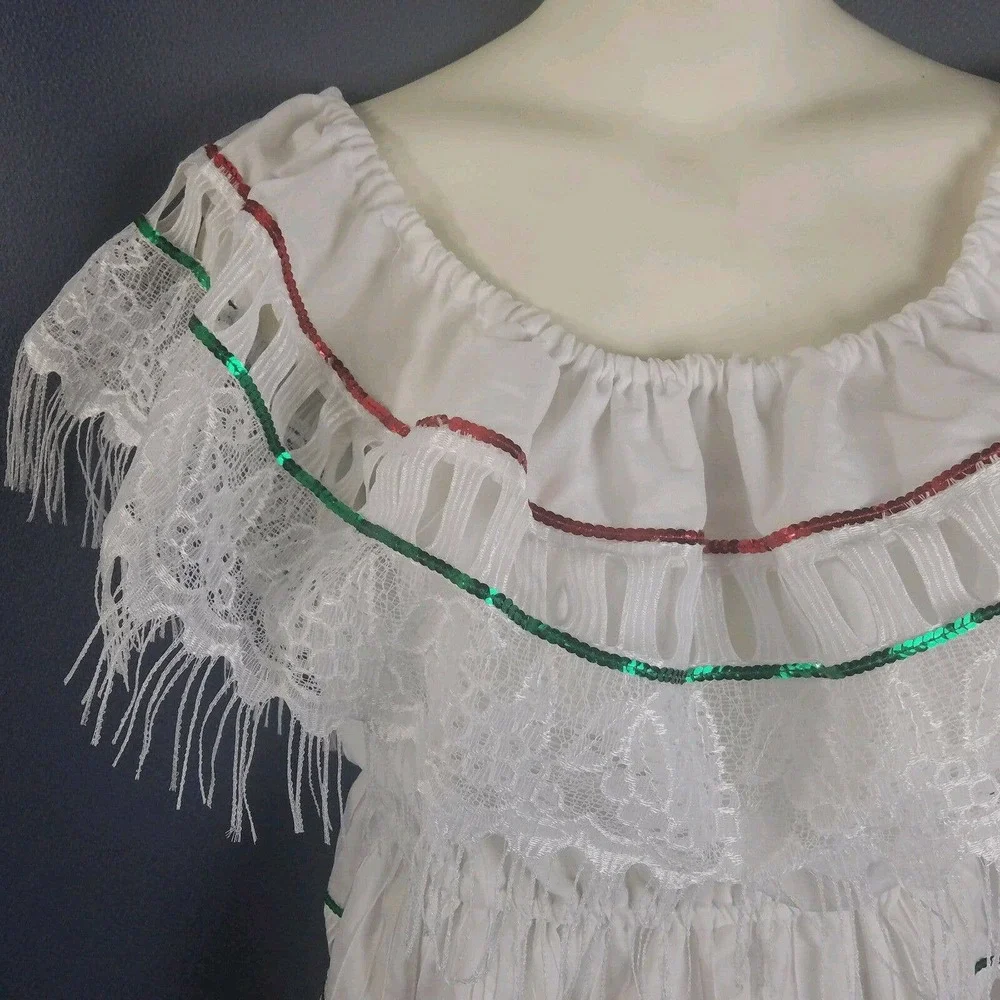 Folk Dancing Dress L Tiered Fringe Elastic Waist